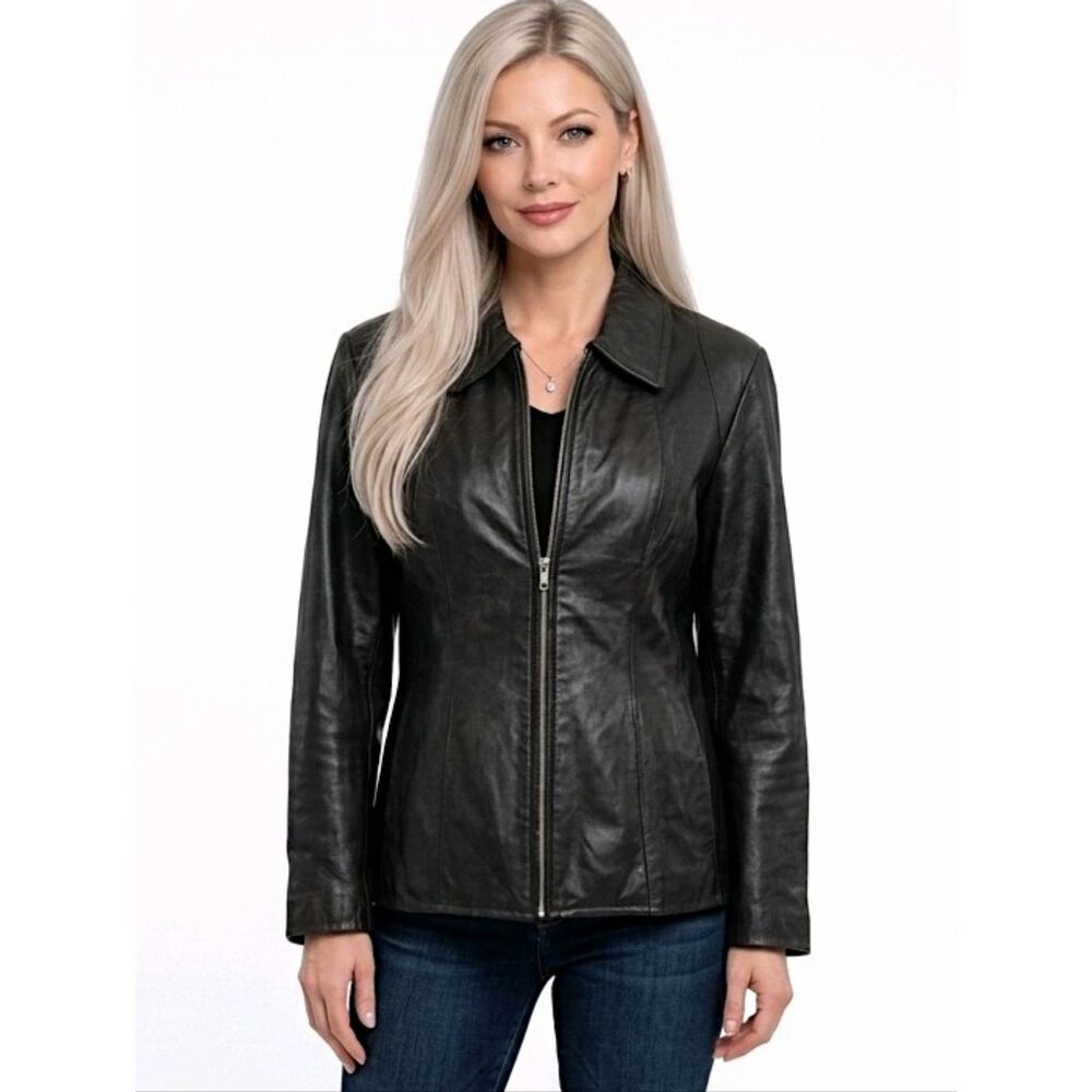 Vintage Wilson Black Leather Lined Full-Zip Jacket Size M